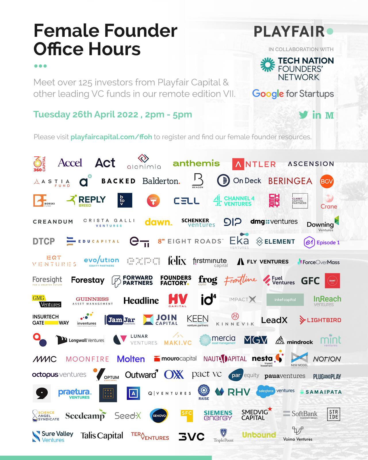 Playfair Capital, Tech Nation, and Google for Startups announce Edition VII of Europe-wide Female Founder Office Hours